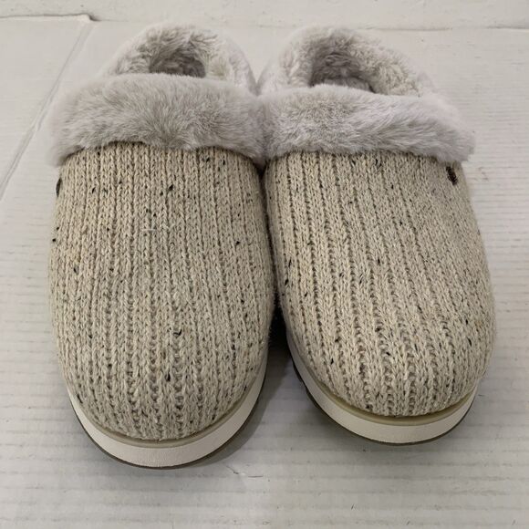 Skechers Bobs Womens 10 Slippers Keepsakes Ice Angel Fuzzy Cable Knit Cream - Picture 2 of 8